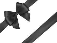 Realistic, Shiny Black Bow And Ribbon On Transparent Background.