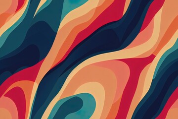 Abstract colorful retro seamless pattern. Vintage multicolored 2d illustrated illustration. Fluid lines print for fabric, stationery, any surface. Marbled texture, liquid stripes