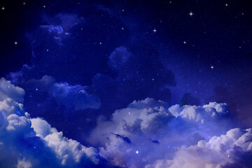 Wall Mural - Beautiful view of night sky with clouds and stars