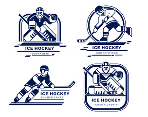 Wall Mural - Ice Hockey players illustrations collections. Vector one color emblems.