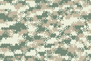 Hexagonal camouflage seamless pattern. Abstract modern geometric military dotted background texture for fabric and fashion print. Vector illustration.