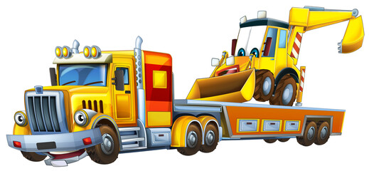 cartoon scene with tow truck driving with load other car isolated illustration for children