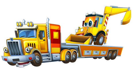 cartoon scene with tow truck driving with load other car isolated illustration for children