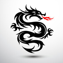 Chinese Dragon Silhouette Flat Color Logo Design Infinity Shape, Vector Illustration