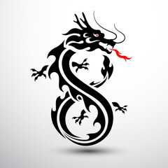 Chinese dragon silhouette flat color logo design infinity shape, vector illustration