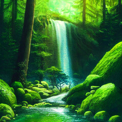 Wall Mural - waterfall in the forest