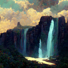 Wall Mural - waterfall in the mountains