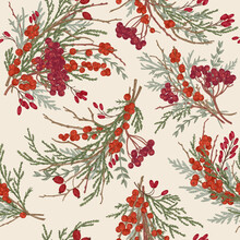 Seamless Pattern With Winter Berry