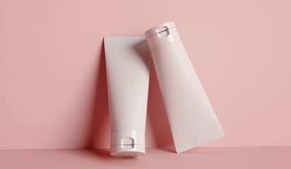 Cosmetic tube product mock up. Beauty skin care packaging template. 3D Rendering