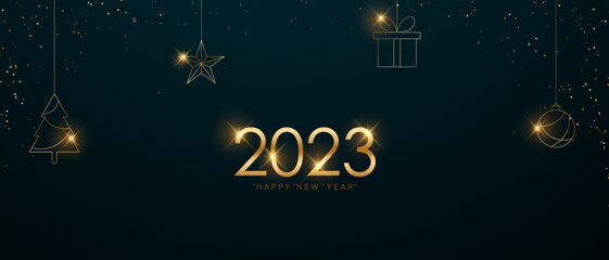 Wall Mural - happy new year 2023 background design with glittering stars modern vector illustration