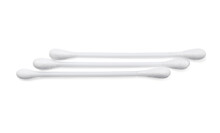 Plastic Cotton Buds On White Background, Top View
