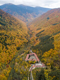 Fototapeta Big Ben - Rila Monastery, drone view, autmn time, Bulgaria