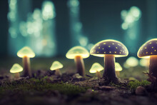 Luminescent Mushroom In The Grass