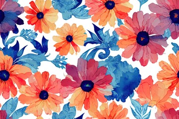 Canvas Print - Seamless pattern with very peri flowers, watercolor floral composition, isolated on white background