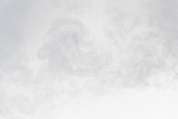 Dense Fluffy Puffs of White Smoke and Fog on black Background, Abstract Smoke Clouds, Movement Blurred out of focus. Smoking blows from machine dry ice fly fluttering in Air, effect texture, png