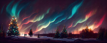 Fantasy Winter Landscape With Northern Light As Christmas Wallpaper Background