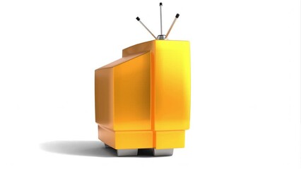 Wall Mural - Vintage yellow TV receiver with green screen isolated on white background - 3D 4k animation (3840x2160 px).