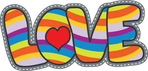 Wall Mural - Love patch in retro style. Vintage hippie sticker