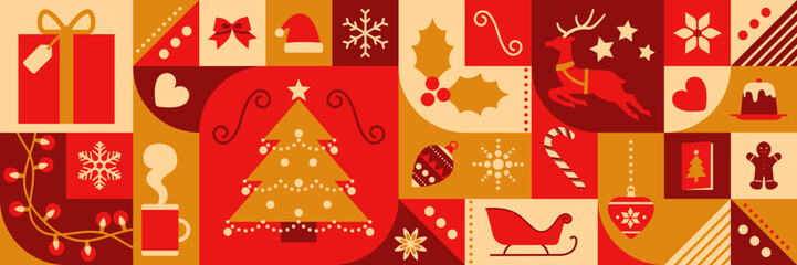 Christmas background with abstract holiday icons