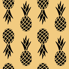 Pineapple seamless pattern, vector illustration black pineapple on yellow