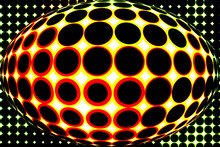 Sphère Illustration Conception Fractales Mosaïque Rondes  Pixelisée Géométrique Multicolore Jaune Orange Noir Blanc . Vitraux Couleurs Saturées Texture, Mosaïque Multicolore.