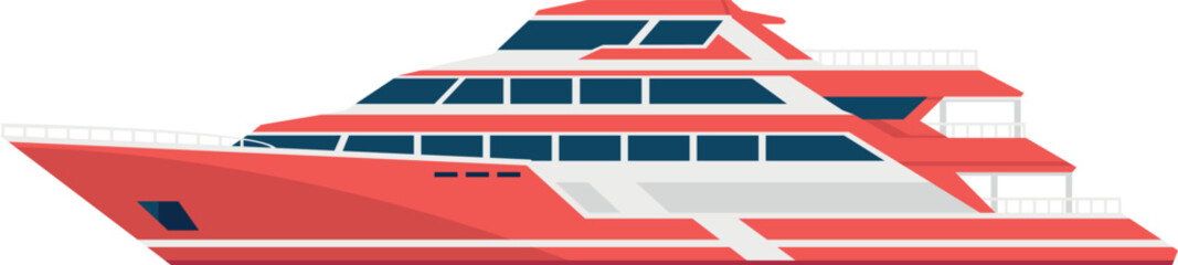 Sticker - Yacht icon. Fast boat. Red modern ship