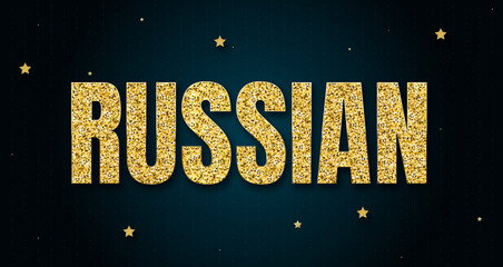 Wall Mural - Russian in shiny golden color, stars design element and on dark background.