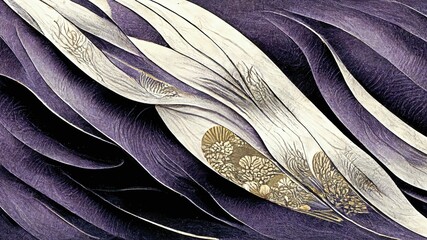 Wall Mural - Silver and purple prestigious Bezier curves, stylish Japanese textures Japanese traditional graphics, fine detailing, fluid liquid-like striking elegant and delicate luxury dramatic design elements