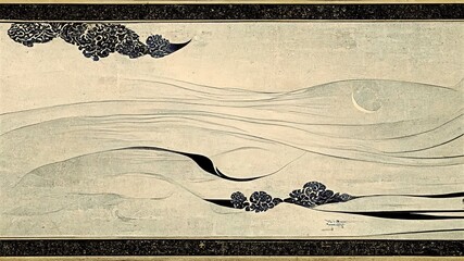 Wall Mural - Black curves like fine water surface, stylish Japanese textures Japanese traditional graphics, fine detailing, fluid liquid-like impression, elegant, delicate, luxurious and dramatic design elements