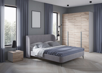 Wall Mural - Interior of a cozy bedroom in modern design. 3D rendering.