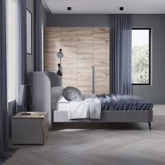 Wall Mural - Interior of a cozy bedroom in modern design. 3D rendering.