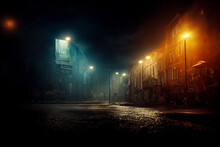 A Quiet Street At Night In The Middle Of The City. Empty Street. 3d Illustration