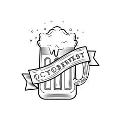 Wall Mural - Sketch of a beer glass with foam Oktoberfest Vector