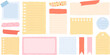 © Your Local Llamacorn - Cute sticky paper notes, blank notebook pages, tags, colorful washi tape with patterns. memo sheet stickers, daily planner or scrapbook decoration elements vector set