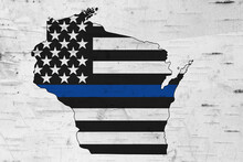 American Thin Blue Line Flag On Map Of Wisconsin