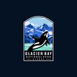Glacier bay national park vector template in badge patch style. Alaska America landmark graphic illustration.