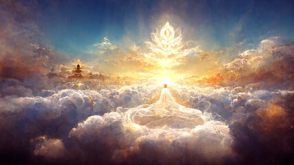 Wall Mural - Abstract digital art meditation enlightenment god heaven background, mindful and spiritual concept, 3d rendering