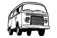 Retro Minivan Vector Illustration - Hand Drawn - Out Line