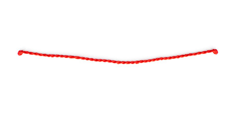 thin red string or rope with knots isolated on white