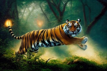 Tiger in the jungle. Illustration for advertising, cartoons, games, print media.