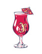 © Sophie Alp - red alcoholic cocktail drink isolated on white background - red juice beverage in hurricane glass with lemon slices and cocktail umbrella
