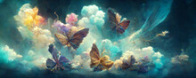 Science Fantasy Clouds Become Butterflies Of Mythological Legend Background.large Stunningly Beautiful Fairy Wings Fantasy Abstract Paint 3d Render.