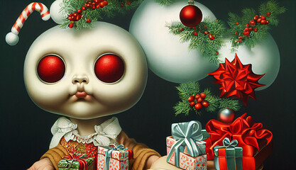 Wall Mural - Christmas strange cartoon characters with big eyes