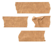 Four Pieces / Strips Of Brown Textured Adhesive Kraft Paper Tape, Attach Something Or Use As Labels And Add Some Text - Isolated Design Element