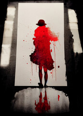 Red paint of bloody woman