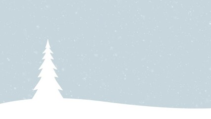 Wall Mural - Illustrated winter white Christmas tree with looped snowflakes falling down. Copy space animation background.