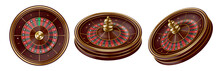 Roulette Wheels. Casino Entertainment 3d Spin Wheel, Gambling Equipment And Fortune Game Vector Illustration Set
