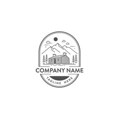 Wall Mural - mountain house logo emblem vector with unique lines