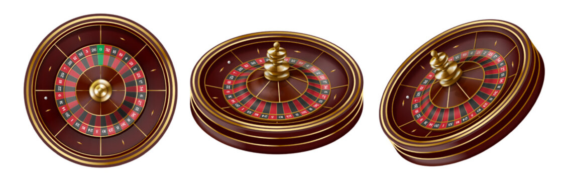 roulette wheels. casino entertainment 3d spin wheel, gambling equipment and fortune game vector illu