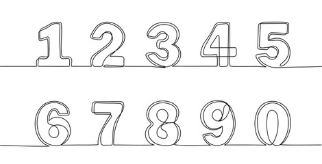 continuous one line numbers. hand drawn counting symbols, outline scribble number or sketch digit ve